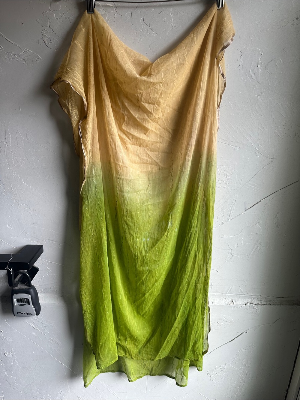 Green Tan Ombré Sheer Scarf Boho Fairycore Festival Head Wrap Shawl 88x32